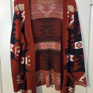 Rust Red Southwestern Open Cardigan